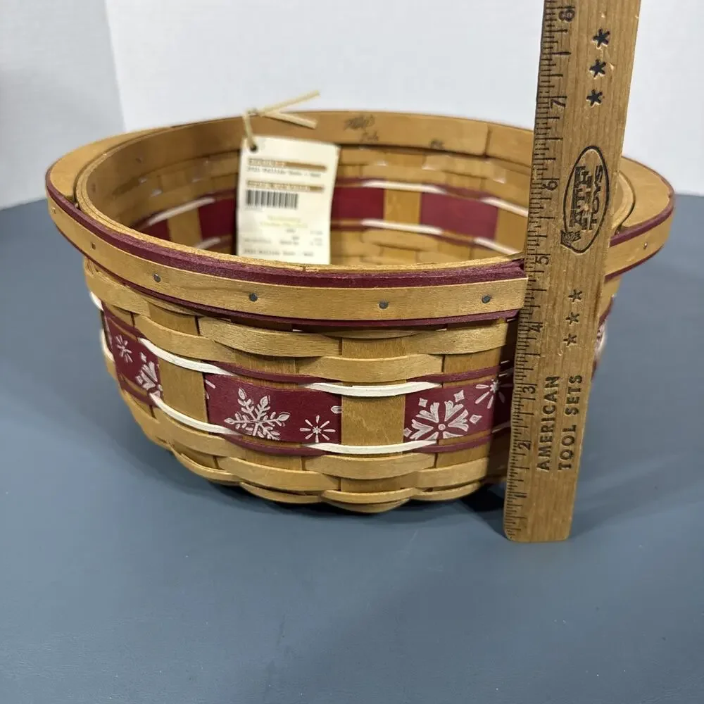 Longaberger 2010 Christmas Falling Snow Basket Red Weave Warm Brown Stain